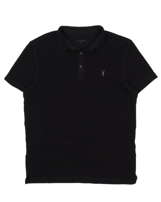 Men's ALL SAINTS Black Cotton Short Sleeve Polo Shirt Size S