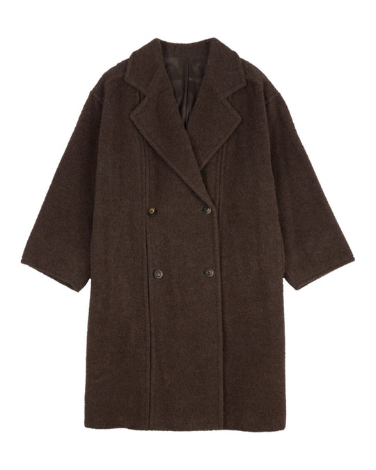 MAX MARA Coat Brown Lama Wool Double Breasted Women's Oversized Jacket Size 8US
