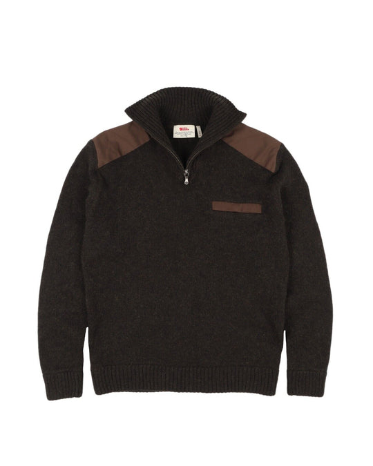 FJALLRAVEN Koster Sweater Green Hunting Wool Zip Neck Mens Knit Pullover Size M