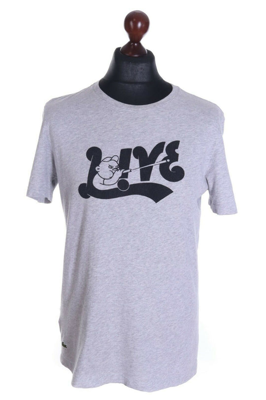 Men's LACOSTE LIVE Grey 100% Cotton SS Crew Neck T-Shirt Size 4