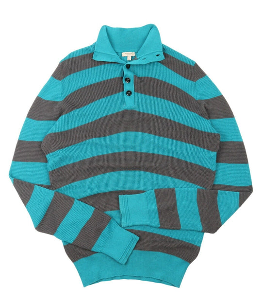Men's BURBERRY London Multicolor Wool Cotton Striped Button Neck Jumper Size XL