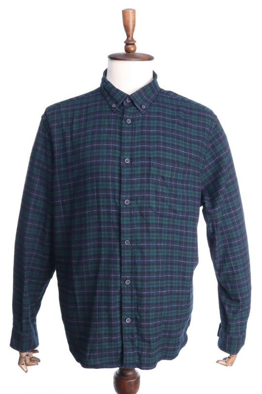 M&S Collection Green Check Brushed Cotton Regular Flannel Shirt Size XXL