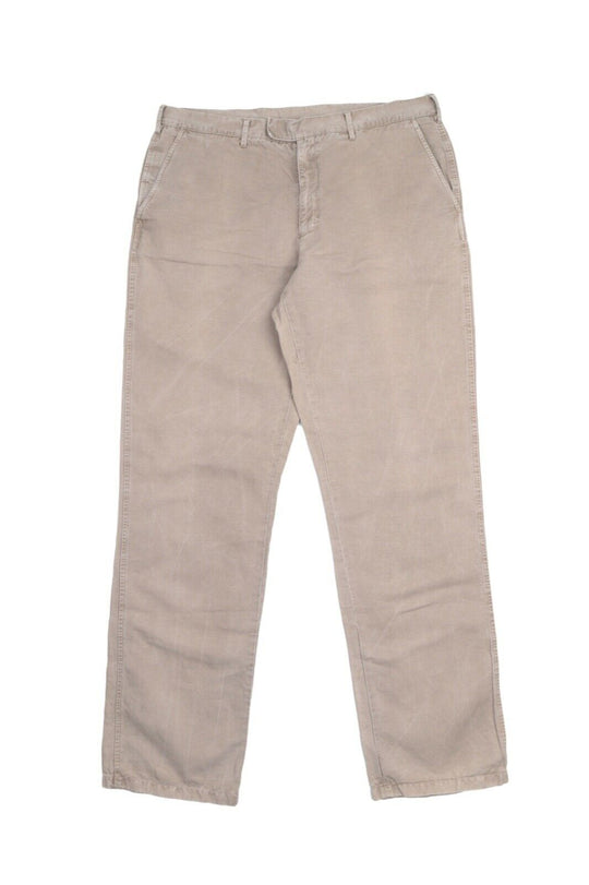 Men's Vintage PRADA Sport Linea Rossa Beige Linen Cotton Straight Pants 54 / 36