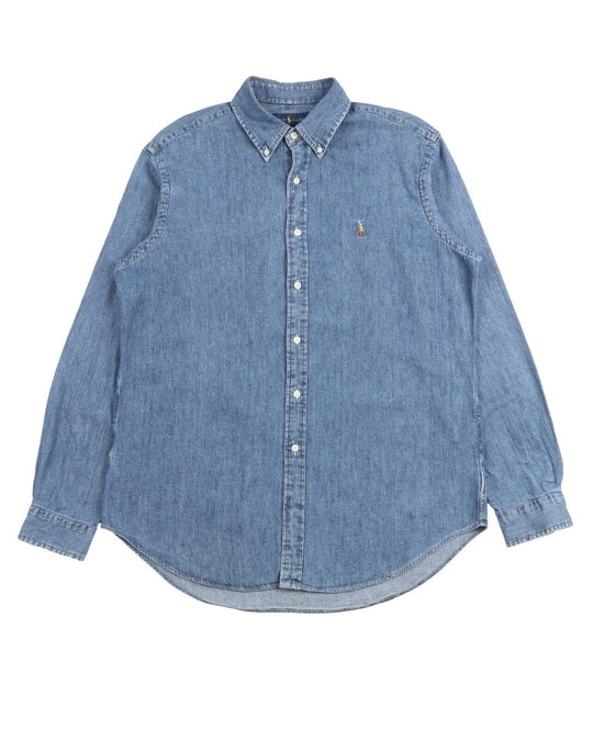 RALPH LAUREN Shirt Navy Denim Cotton Men's Button Down Size L