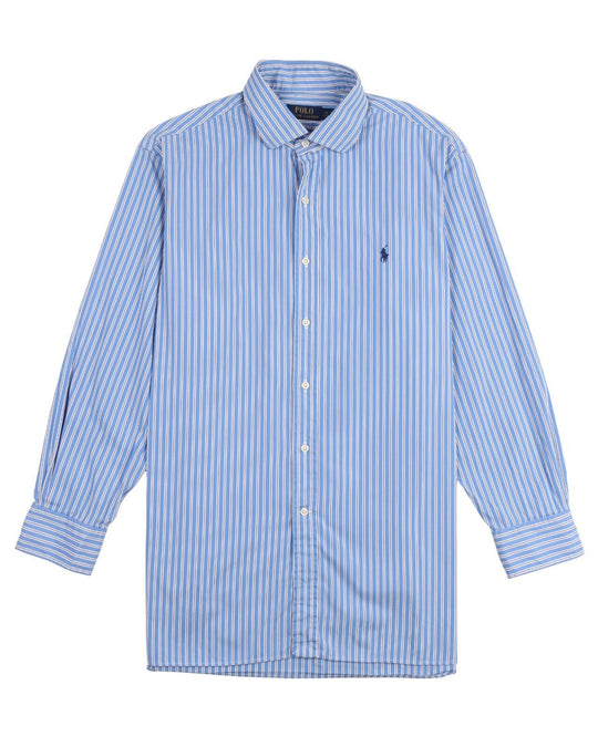 POLO RALPH LAUREN Dress Shirt White Blue Stripes Cotton Men's Size 17 / 32/33