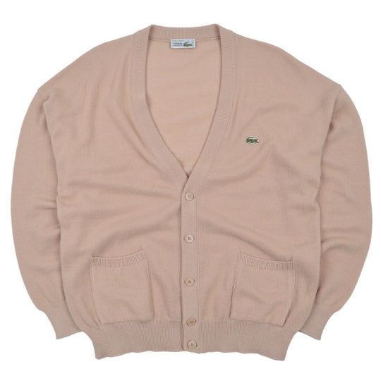 Men's Vintage LACOSTE Beige Wool Blend Waffle Knitted Cardigan Jumper Size 6 / L