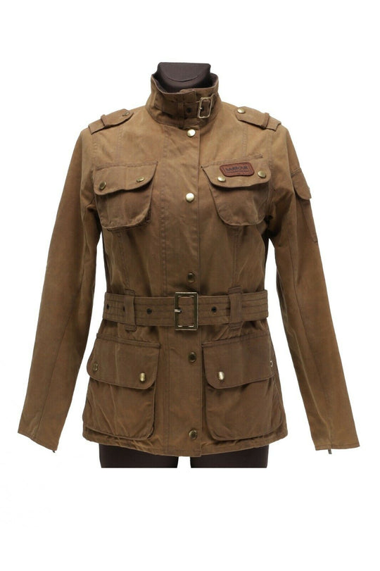 Women's BARBOUR Olive Waxed Motorcycle Smu International Jacket Size UK 10 USA 6