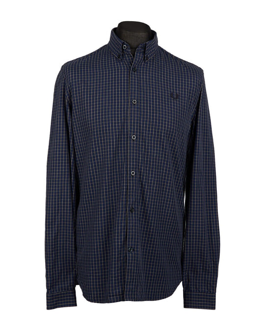 FRED PERRY Shirt Navy Blue Check Cotton Mens Size M