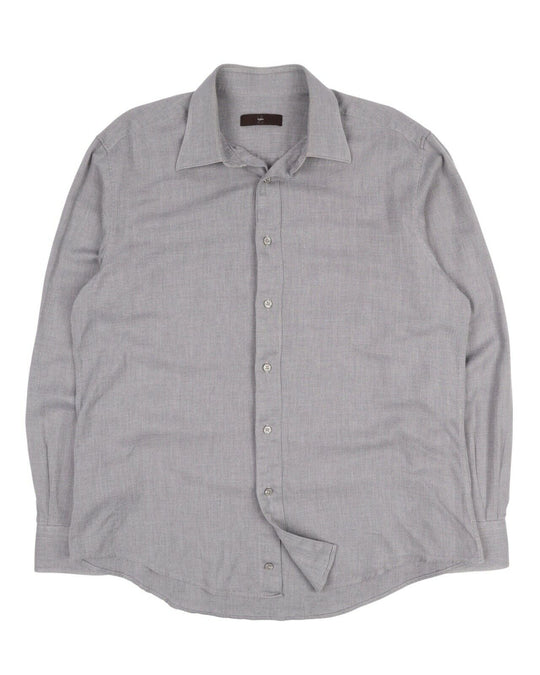 Men's ERMENEGILDO Z ZEGNA Grey Herringbone Twill Cotton City Shirt Size XL