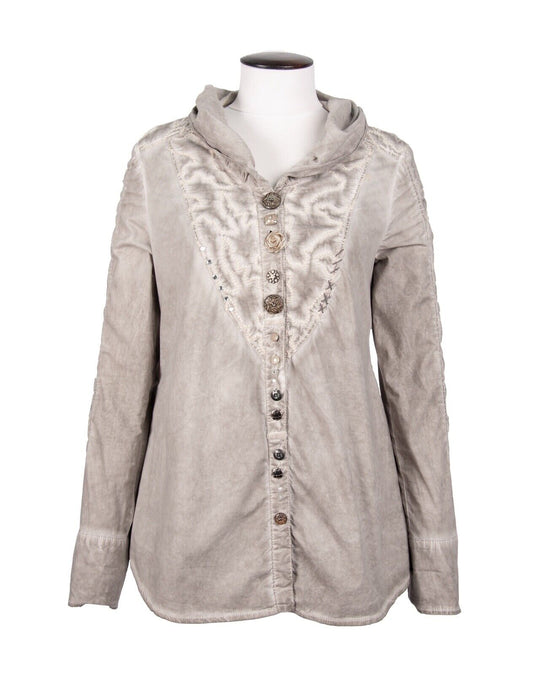 BOTTEGA by Elisa Cavaletti Shirt Gray Cotton Women's Shawl Collar Blouse Size L