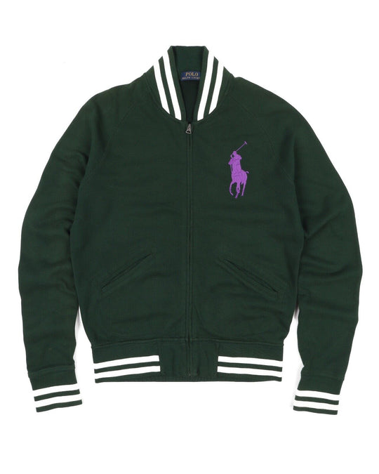 RALPH LAUREN Full Zip Cardigan Logo Green Cotton Men's Bomber Jumper Size S
