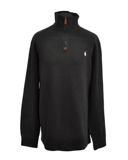 Polo By RALPH LAUREN Pullover Zip Neck Cotton Black Men's Jumper Size XL