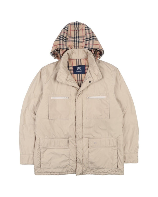 BURBERRY London Hooded Jacket Beige Nova Check Lining Men's Size 5