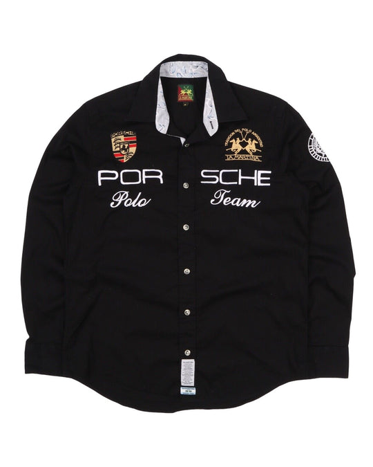 Men's LA MARTINA PORSCHE Black Cotton Long Sleeve Shirt Size M