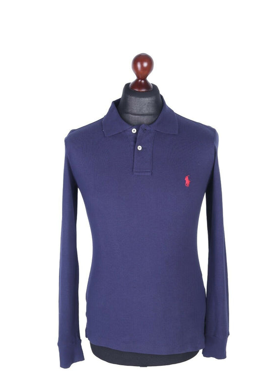 Men's Polo RALPH LAUREN Navy 100% Cotton Long Sleeve Polo Shirt Size s