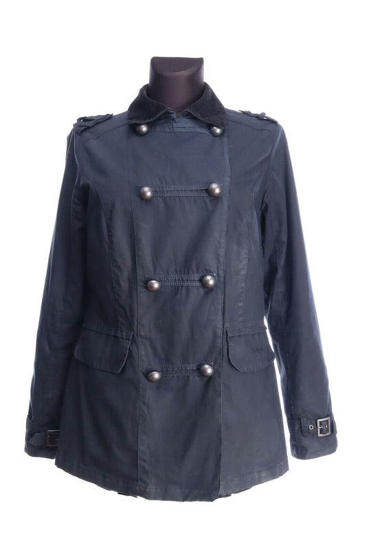 BARBOUR Navy 100% Waxed Cotton Rook Military Jacket Size uk 14 us 10