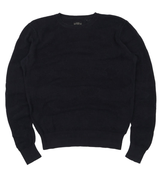 Men's ALLSAINTS Navy Cotton Crew Neck Jumper Size s