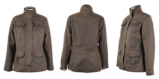 Women's BARBOUR SilkOil Olive Brown Waxed Jacket Size UK 14 US 10