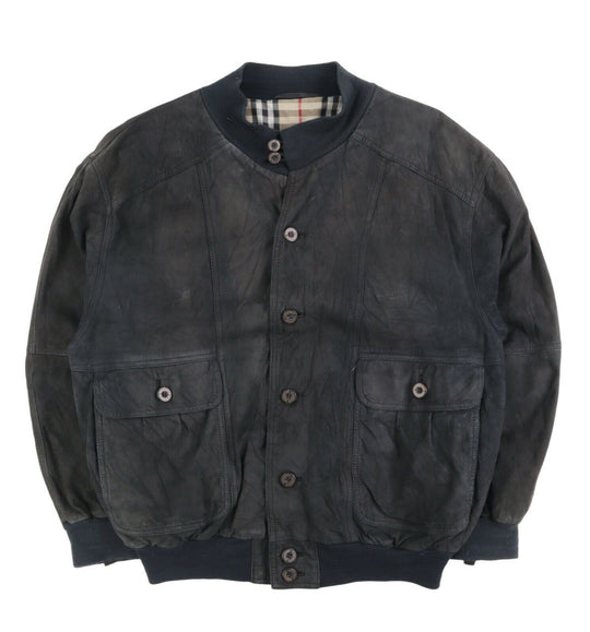 Men's Vintage BURBERRYS Navy Suede Leather Bomber Jacket Size UK 42 IT 52