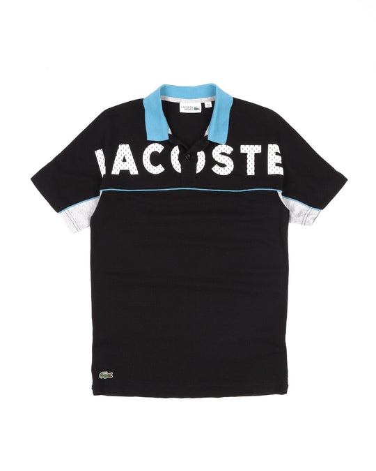 LACOSTE Sport Polo Shirt Big Logo Black Pique Men's Size 2 / XS