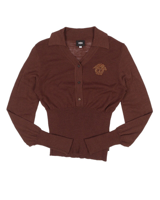 Women's Vintage VERSACE JEANS COUTURE Brown Top Jumper Size M