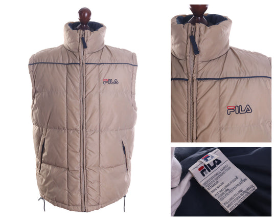 Men's Vintage FILA Beige Nylon Puffer Padded Gilet Vest Size M / 50
