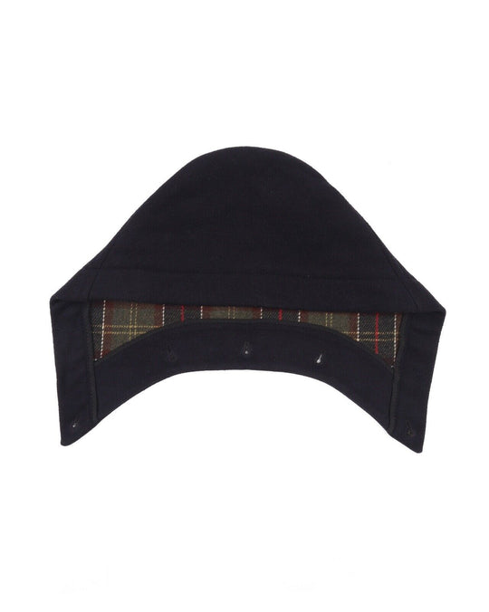 BABROUR Navy Blue Wool Detachable Button Duffle Hood Tartan Lined Size Small