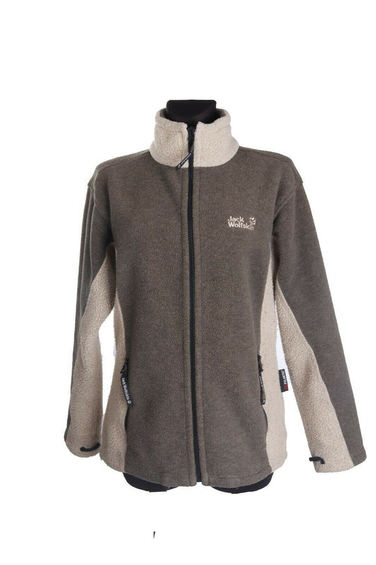 Women's JACK WOLFSKIN Beige Grey Zip Up Polartec Fleece Jacket Size s / 10