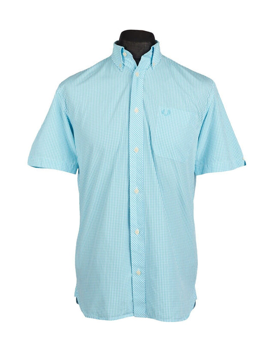 FRED PERRY Shirt White Blue Check Cotton Men's Button Down Size M