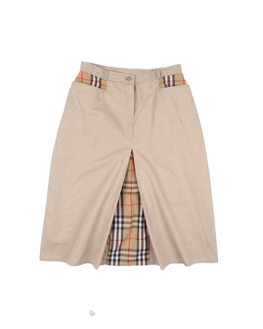 Vintage BURBERRYS Beige Cotton Nova Check Details Flared Skirt Womens Size  12