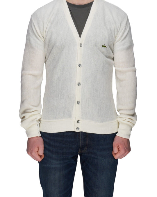 Vintage IZOD x LACOSTE Sweater Ivory Mens USA Knit Button Cardigan Size M
