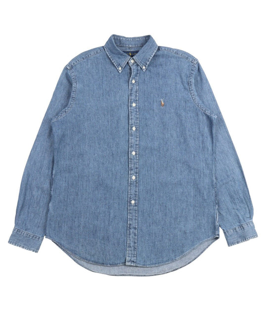 Polo RALPH LAUREN Shirt Blue Denim Cotton Mens Western Chambray Size L