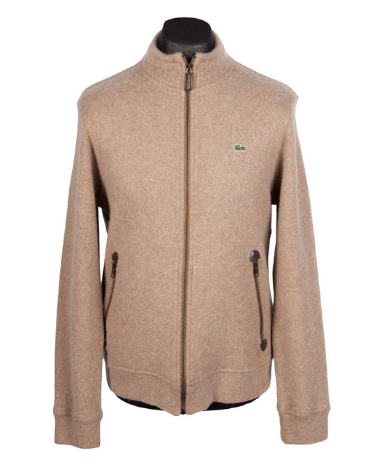 LACOSTE Full Zip Beige Cotton Wool Men's Jumper Size  5 / L