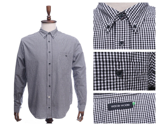 WOOD wood Black Gingham 100% Cotton Long Sleeve Shirt Size L
