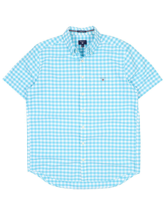 Men's GANT Blue Oxford Gingham Check Cotton Short Sleeve Shirt Size L
