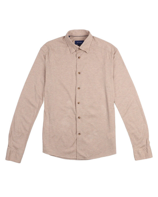 ETON Knit Shirt Brown Pique Cotton Men's Button Up Size M