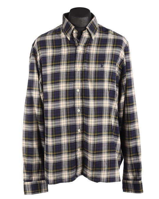 Men's RALPH LAUREN Blue Flannel Cotton Plaid Check Shirt Size XL