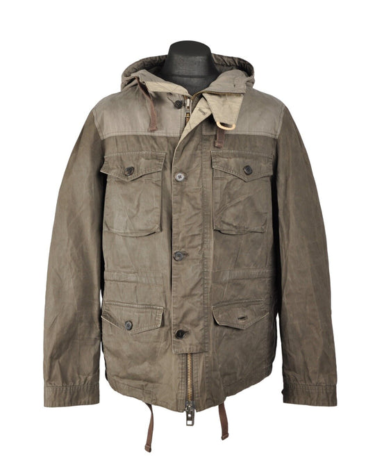 ALL SAINTS SPITALFIELDS Sierra Jacket Gray Cotton Hooded Wax Men's Size XL