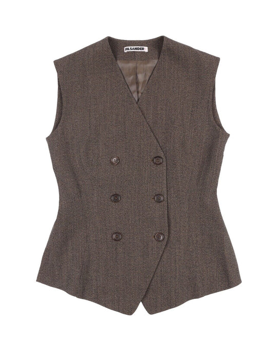 JIL SANDER + Vest Brown Wool Double Breasted Women's Waistcoat Size 34 IT