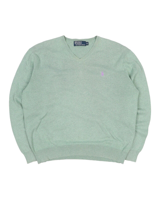 Men's POLO RALPH LAUREN Mint Green Pima Cotton V-Neck Jumper Size M