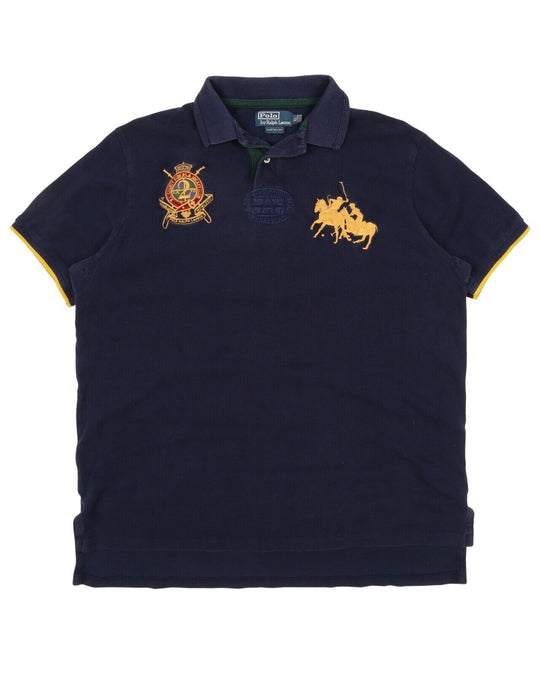 Men's POLO RALPH LAUREN Navy Blue Pique Cotton Polo Shirt Size XL