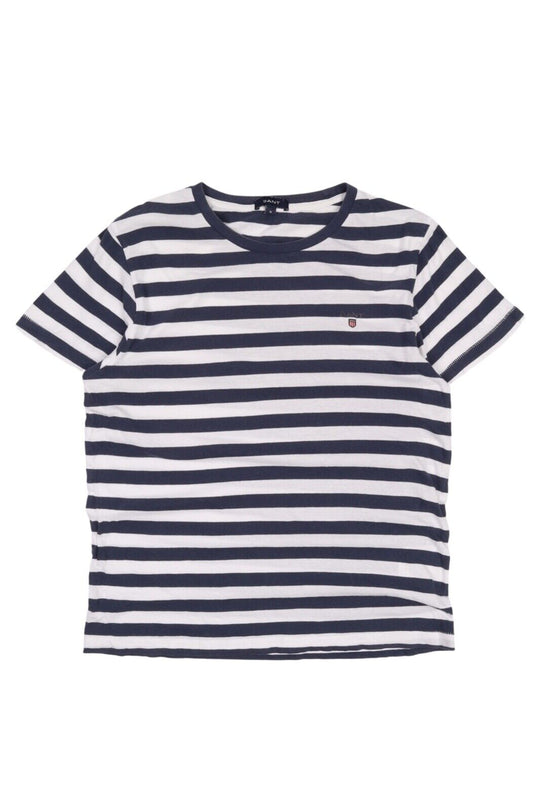 Men's GANT White Blue Striped Cotton Logo T-Shirt Tee Size M