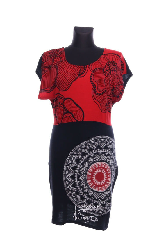 DESIGUAL Red Black YOU VERSUS ME Graphic Dress Size ~ 38