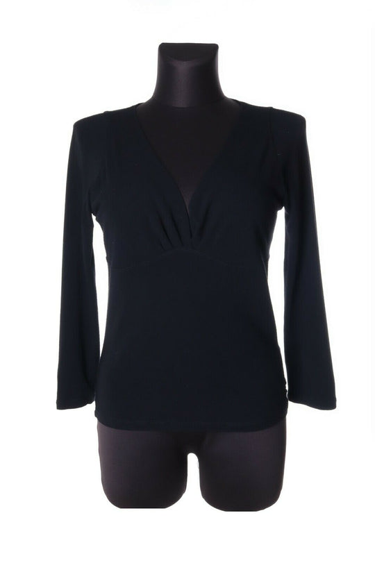 Women's AJ ARMANI JEANS Black V-Neck Viscose Stretch 3/4 Sleeve Blouse Size 18
