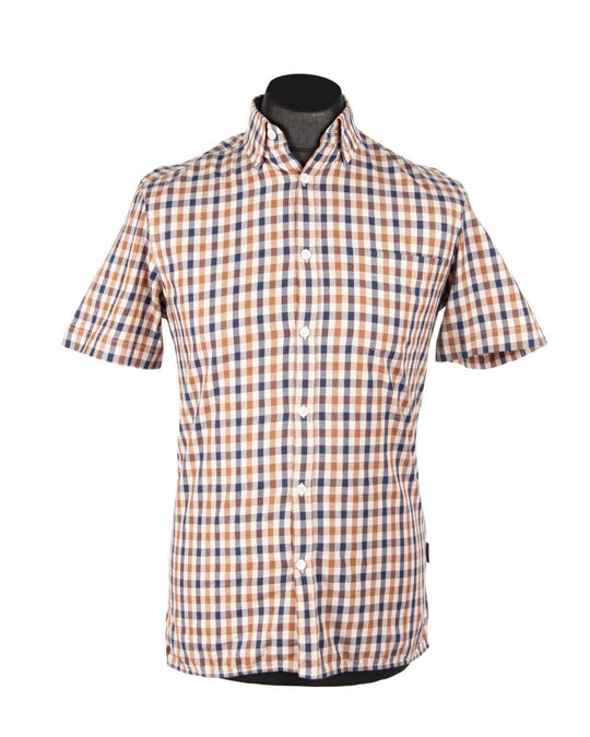AQUASCUTUM Shirt Brown House Check Cotton Men's Size S