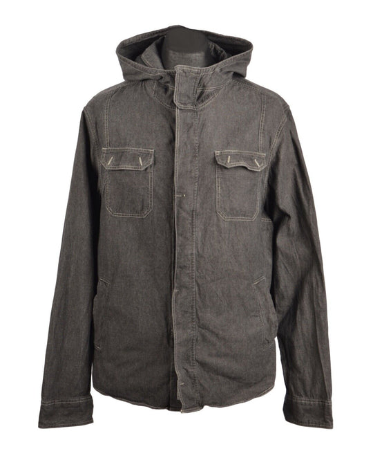 ALLSAINTS Gray Cotton Men's Hooded Shirt Jacket Size XXL