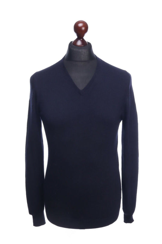 SUITSUPPLY Merino Wool Navy V-Neck Long Sleeve Sweater Jumper Size S