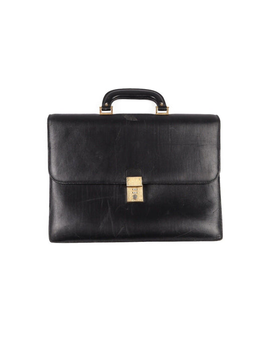 BALLY Black Leather Brief Case Bag Code Lock