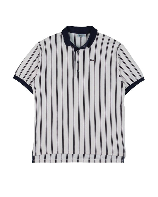 Vintage LACOSTE Polo Shirt White Navy Striped Cotton Men's Size 7 / XXL