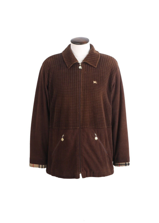 BURBERRY Nova Check Details Coat Brown Women's Zip Jacket Size 46 IT / 14 UK